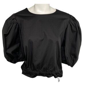 Danielle Bernstein Blouse Top Women's 2X Black Plus Size‎ Side Tie Puff Sleeves